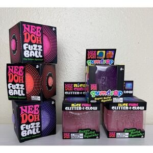 Nee Doh Viral Squish Bundle Lot Set Of 6 Toys. Glitter Cubes, Gumdrop, Fuzz Ball